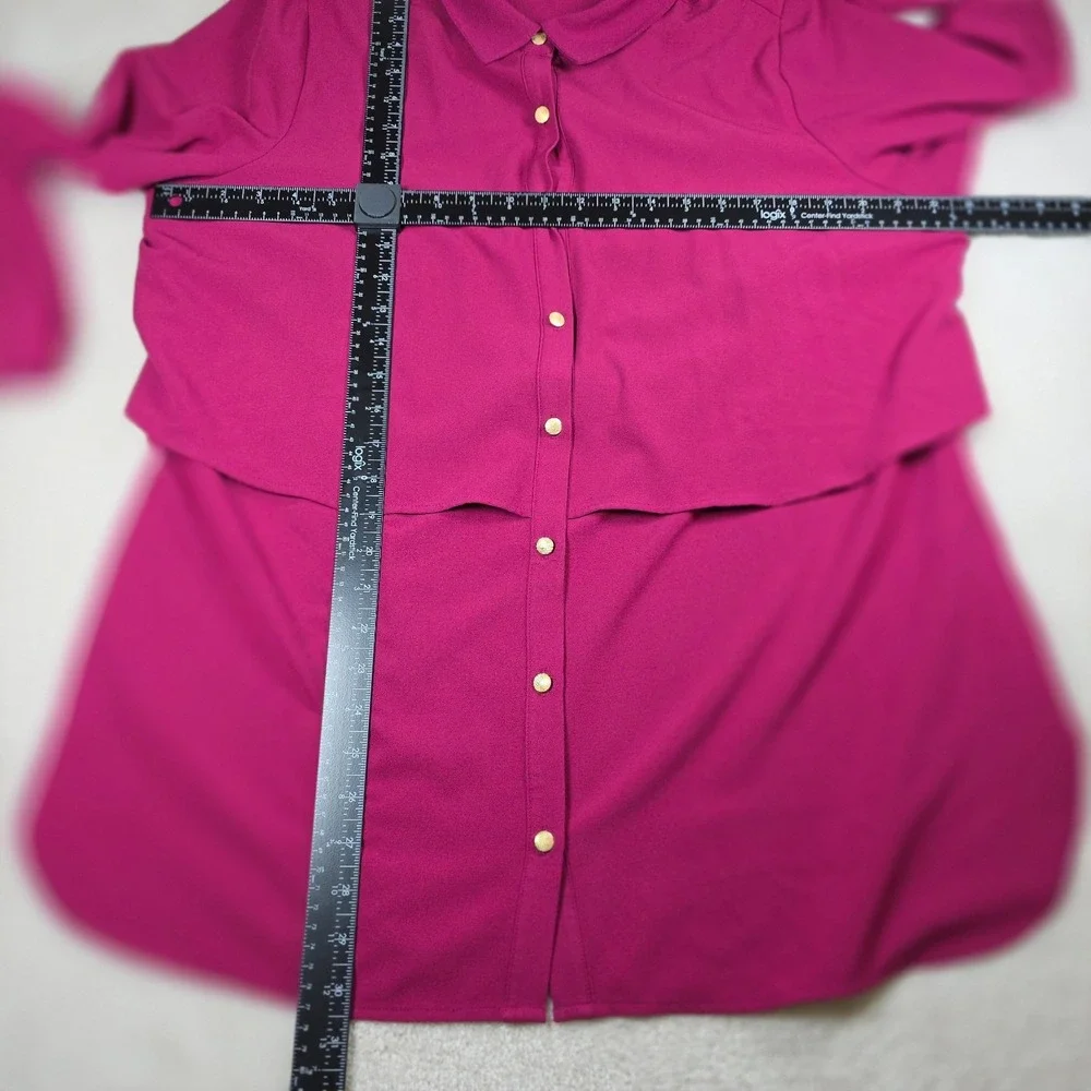 Susan Graver Shirt Womens 14 Magenta Pink Gold Button-Up Attached Capelet - Picture 5 of 7